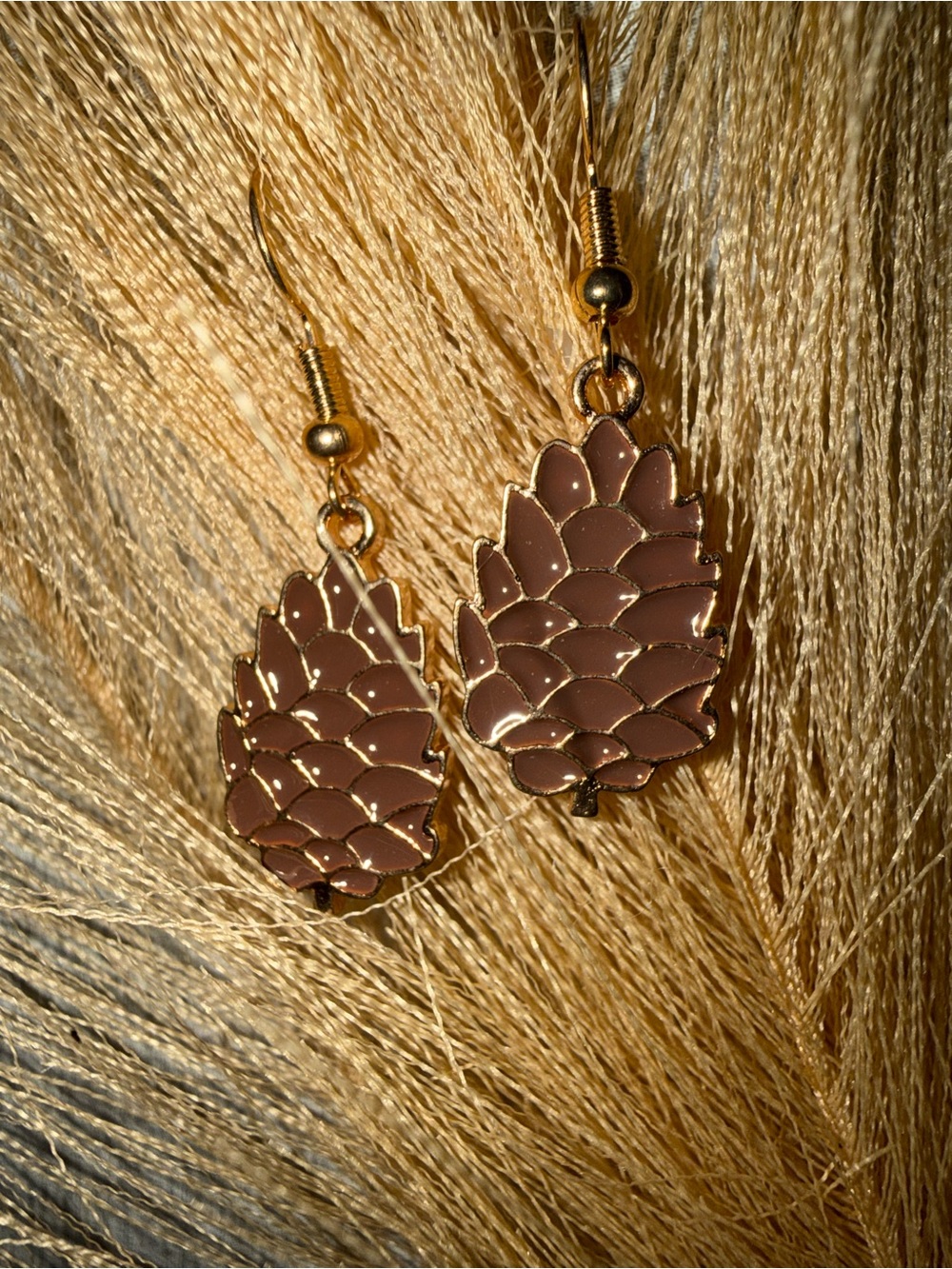 Gold-Tone Brown Pinecone Drop Earrings